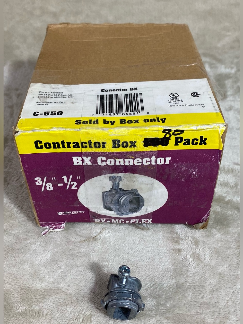 Box of 80 BX Connector 3/8″ - 1/2″ BX MC Flex Conduit Fittings Sigma Electric